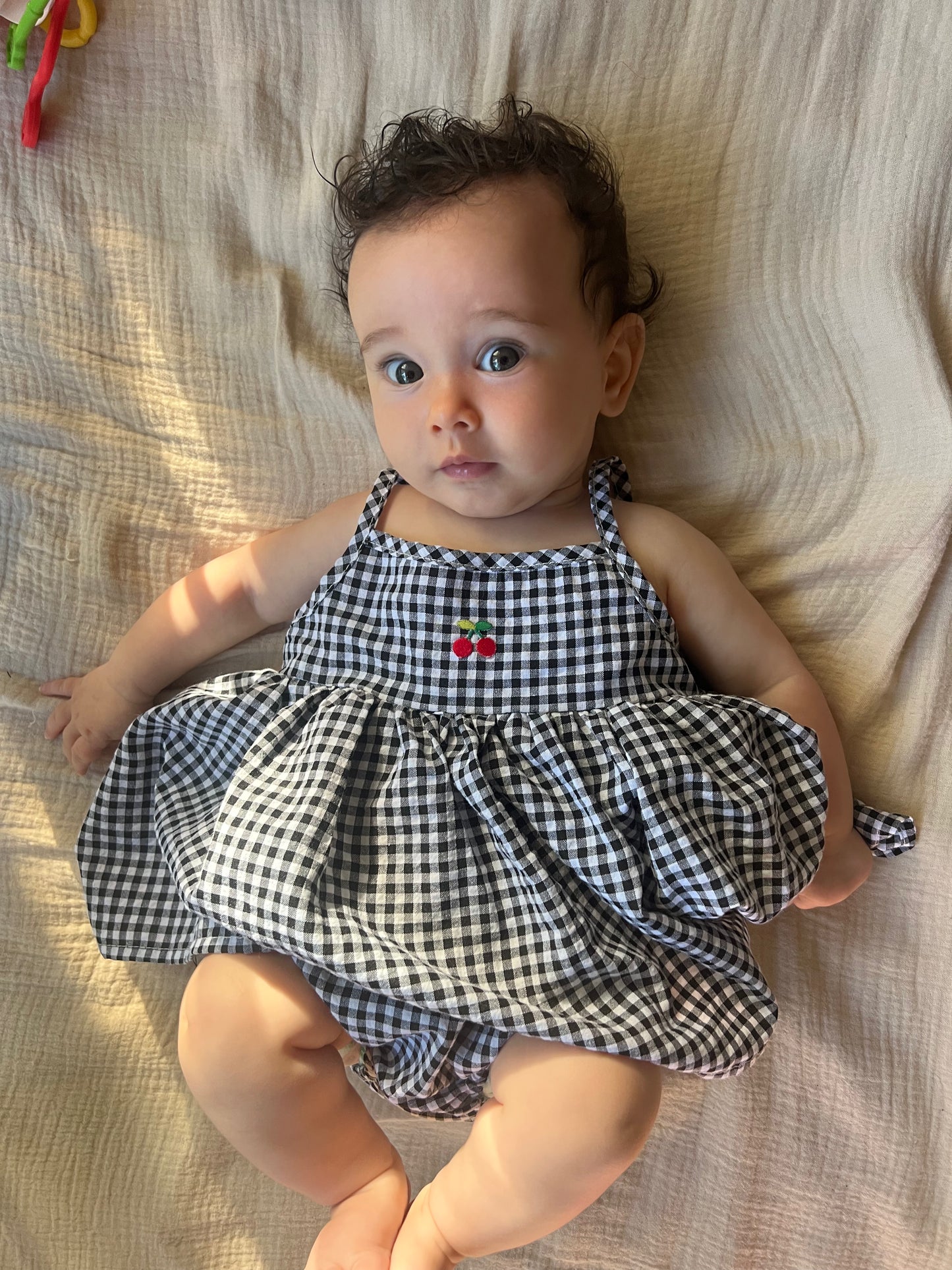 GINGHAM CHERRY DRESS + HAT SET