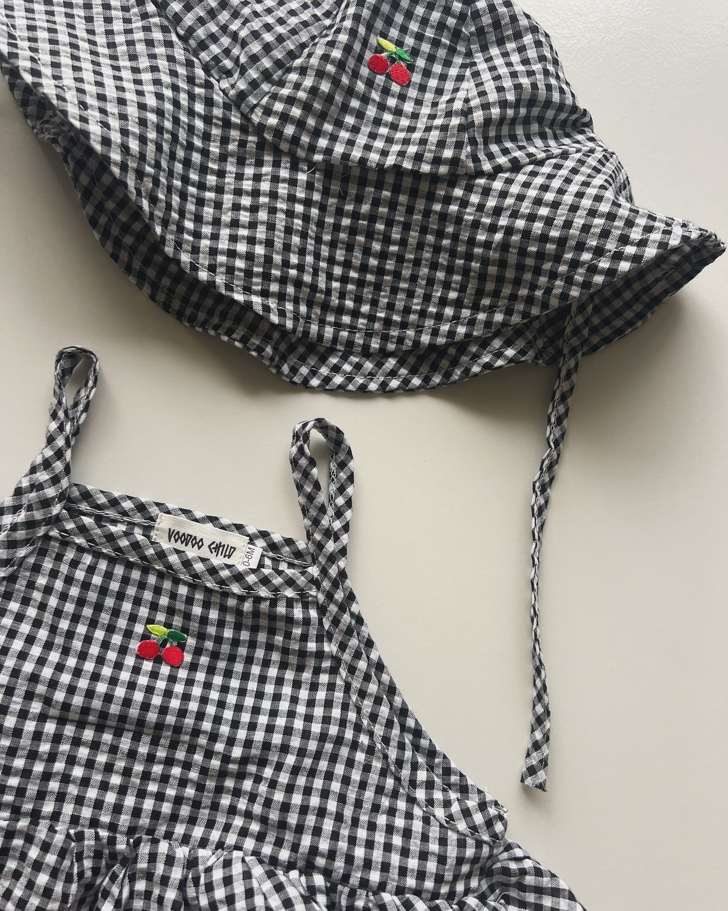 GINGHAM CHERRY DRESS + HAT SET