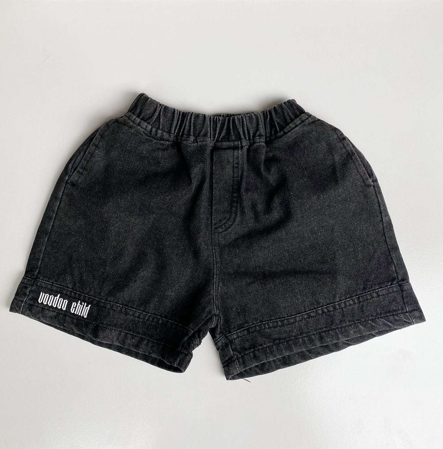 BLACK STONE WASH DENIM SHORTS