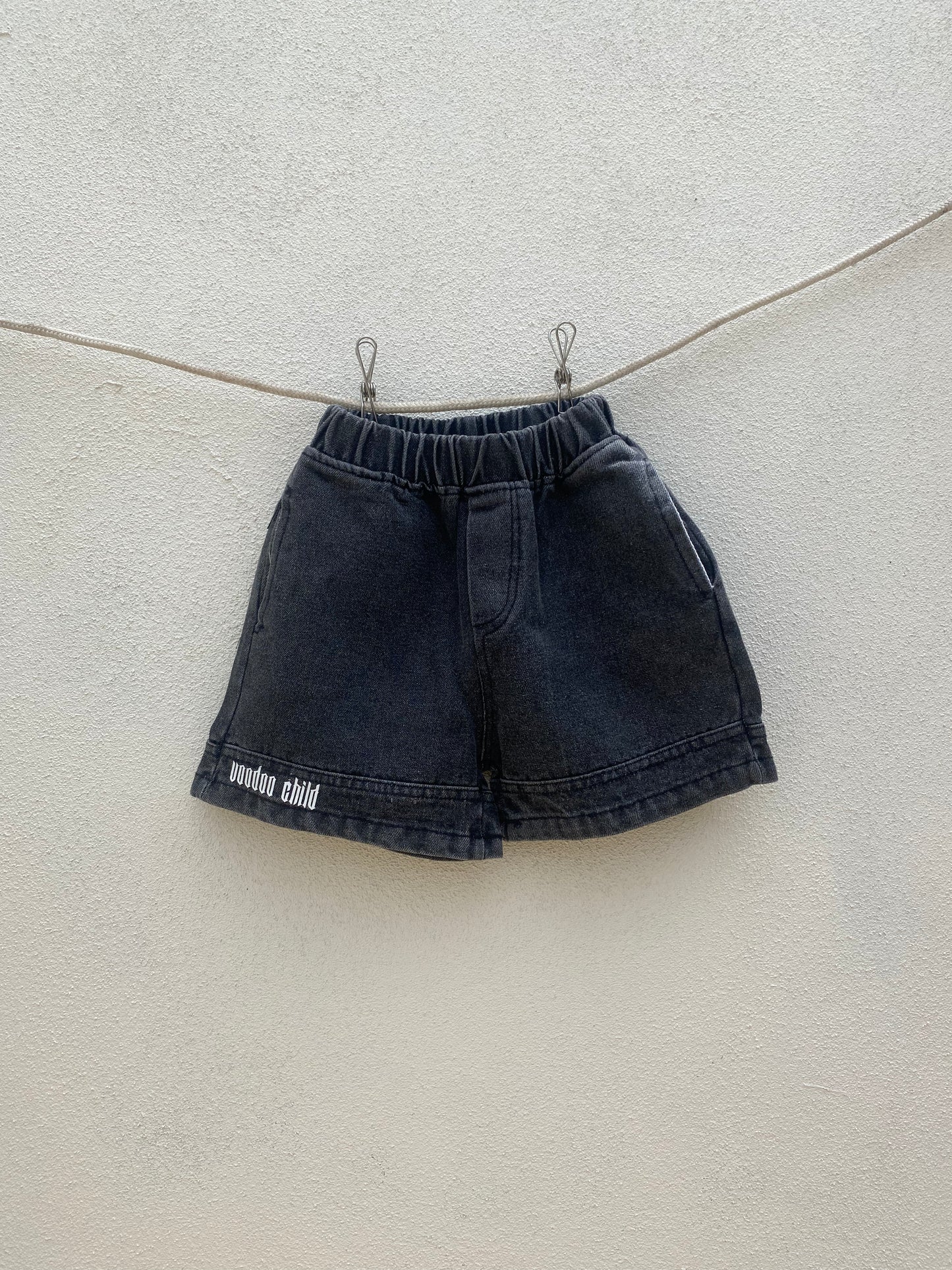 BLACK STONE WASH DENIM SHORTS